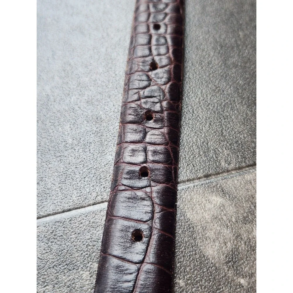 Harold Powell Belt Italian Leather Dark Brown Croc Silver Tone Buckle Sz Large